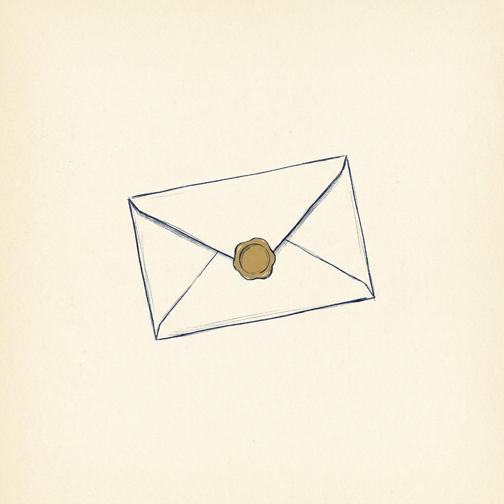 Hand-drawn envelope sealed with antique gold wax
