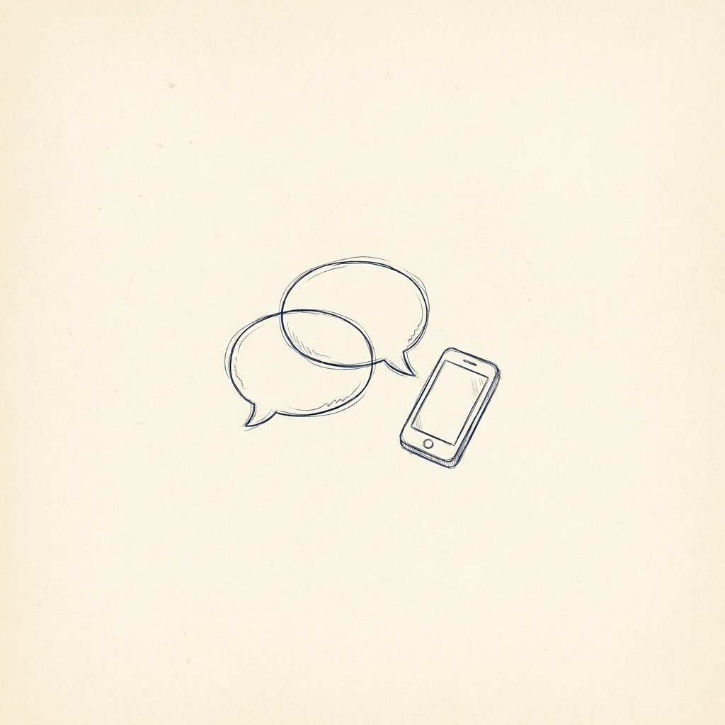 Hand-drawn speech bubbles and smartphone for content and social