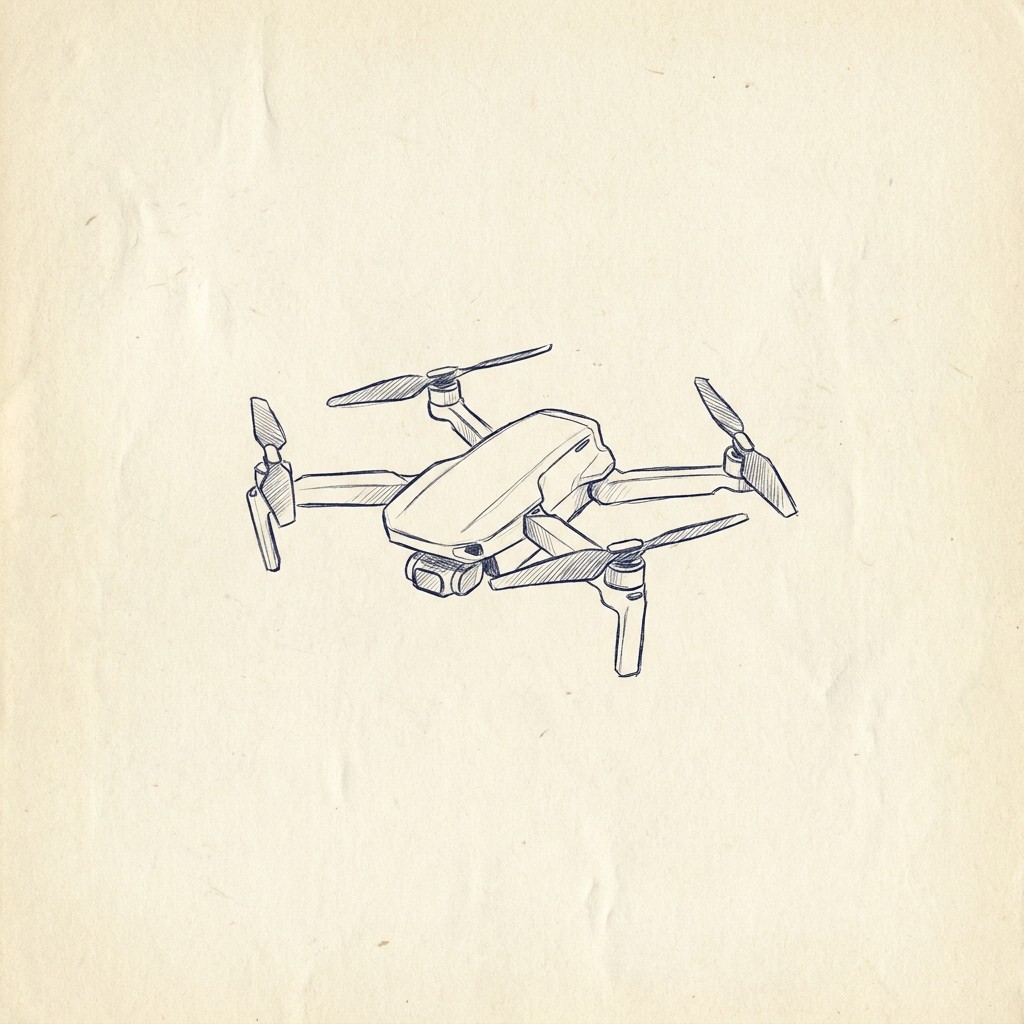 Hand-drawn quadcopter drone with camera gimbal