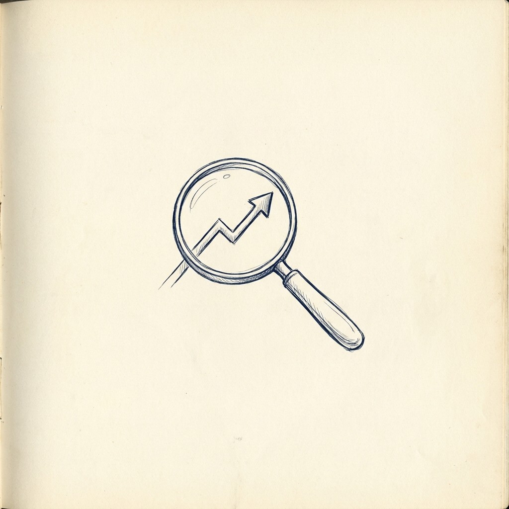Hand-drawn magnifying glass over a chart