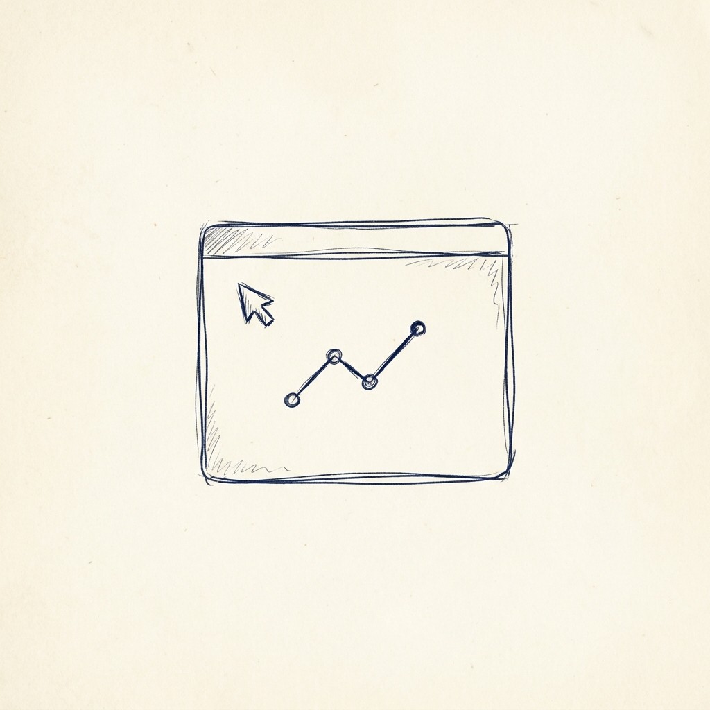 Hand-drawn browser window with rising trend line